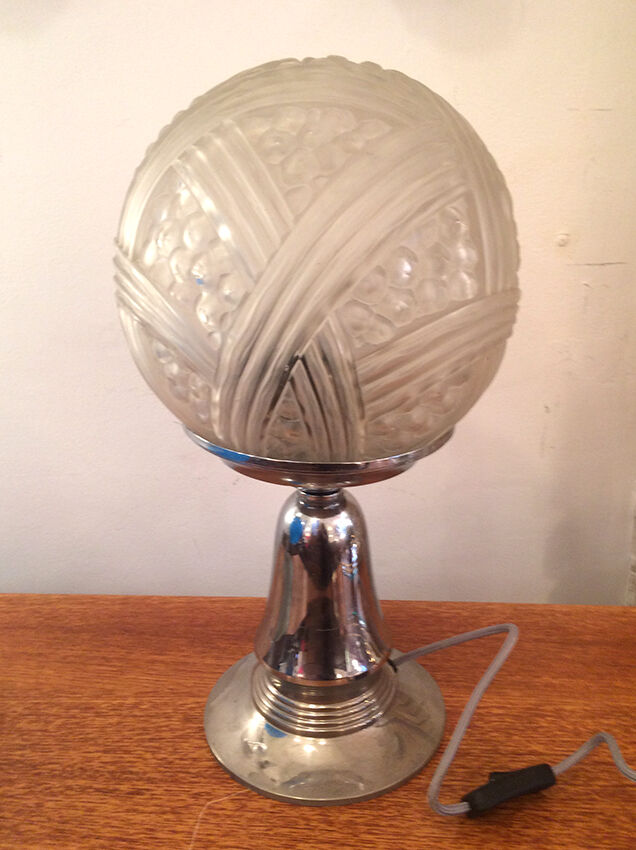 Lamp on a chrome base globe ball cut glass 1940