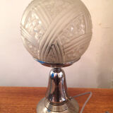 Lamp on a chrome base globe ball cut glass 1940