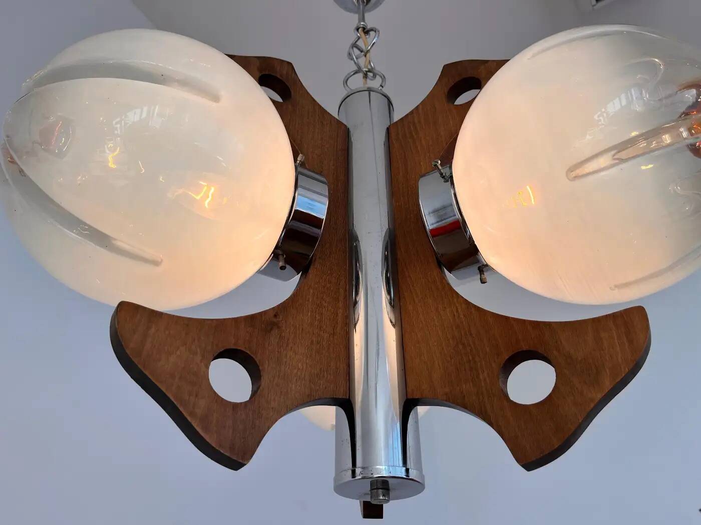Pendentif / lustre en bois et en verre d'art de Murano - Italie, années 1970