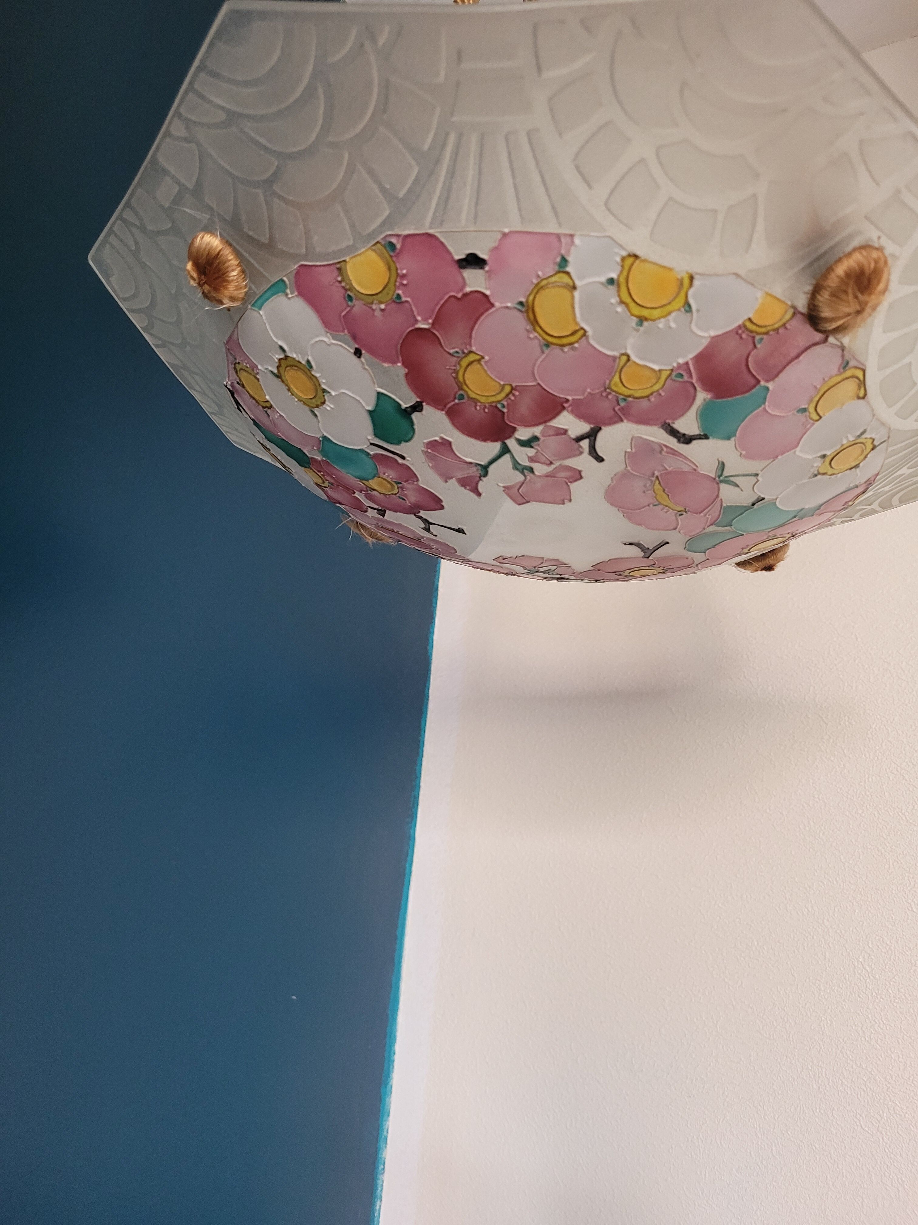 Suspension octogonale en verre sablé Loys Lucha