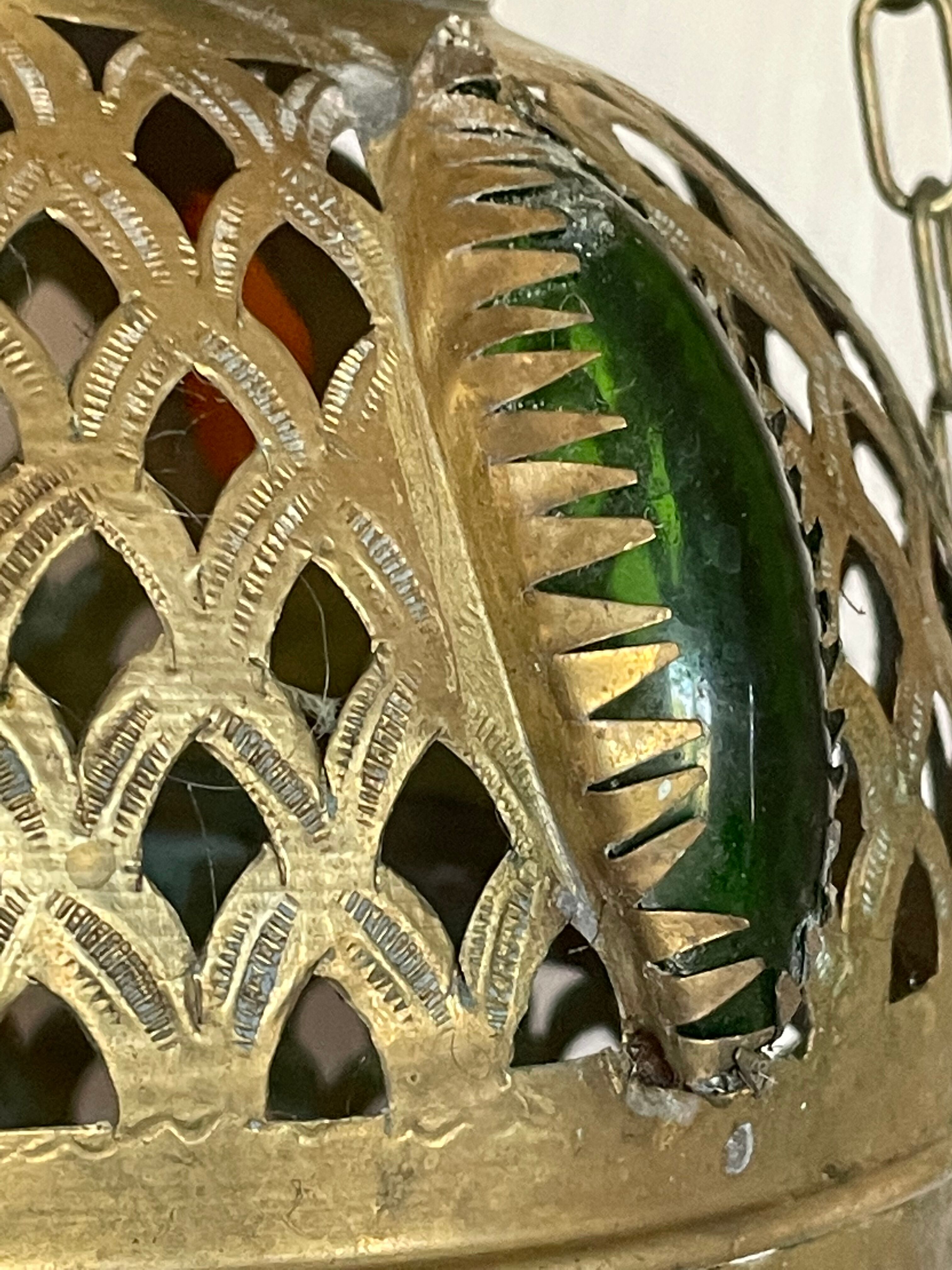 Old vintage oriental lantern pendant lamp in brass