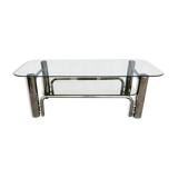 Coffee table chrome tubes and smoked glasses 1970