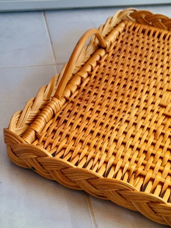Woven rattan plateau 60s
