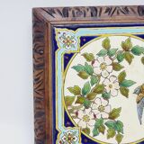 Longwy Trivet with Doorbell, Glazed Earthenware Tile and Wooden Frame