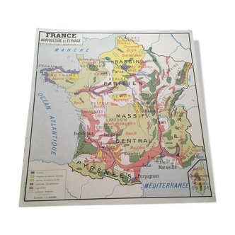 France vintage map educational poster