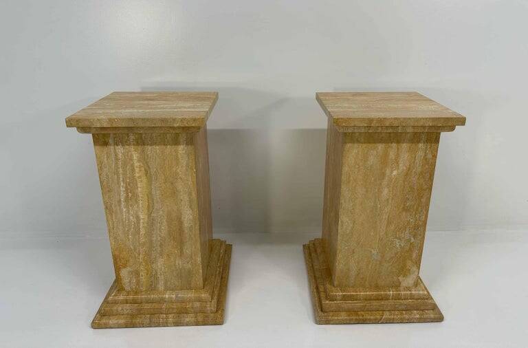 Pair of Art Deco Travertine Columns, Italy, Elegant Design, 1940s