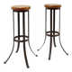 Pair of brutalist bar stools in oak and wrought iron, 1960s