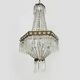 Old large 3-light hot air balloon chandelier in bronze, glass pendants.