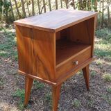 Wooden bedside table with compass feet