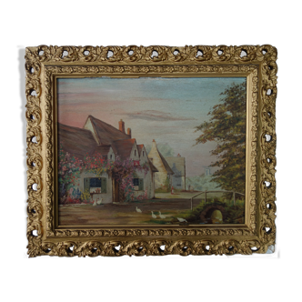 Tableau ancien cour de ferme