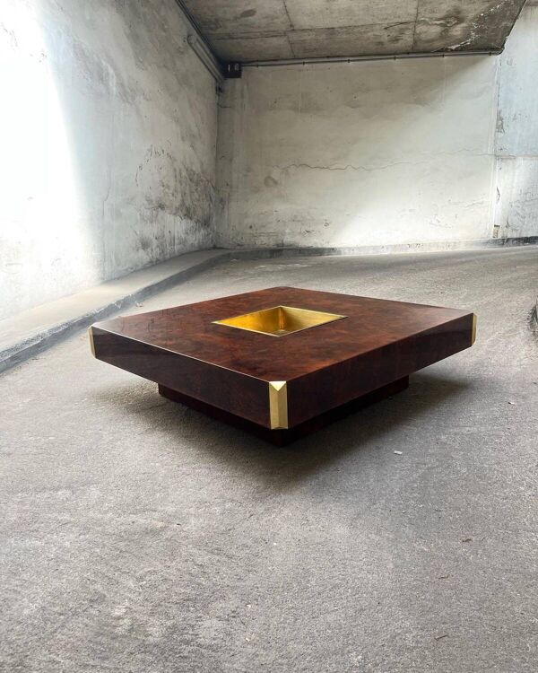 Table Willy RIZZO placage de loupe Mario Sabot 1970