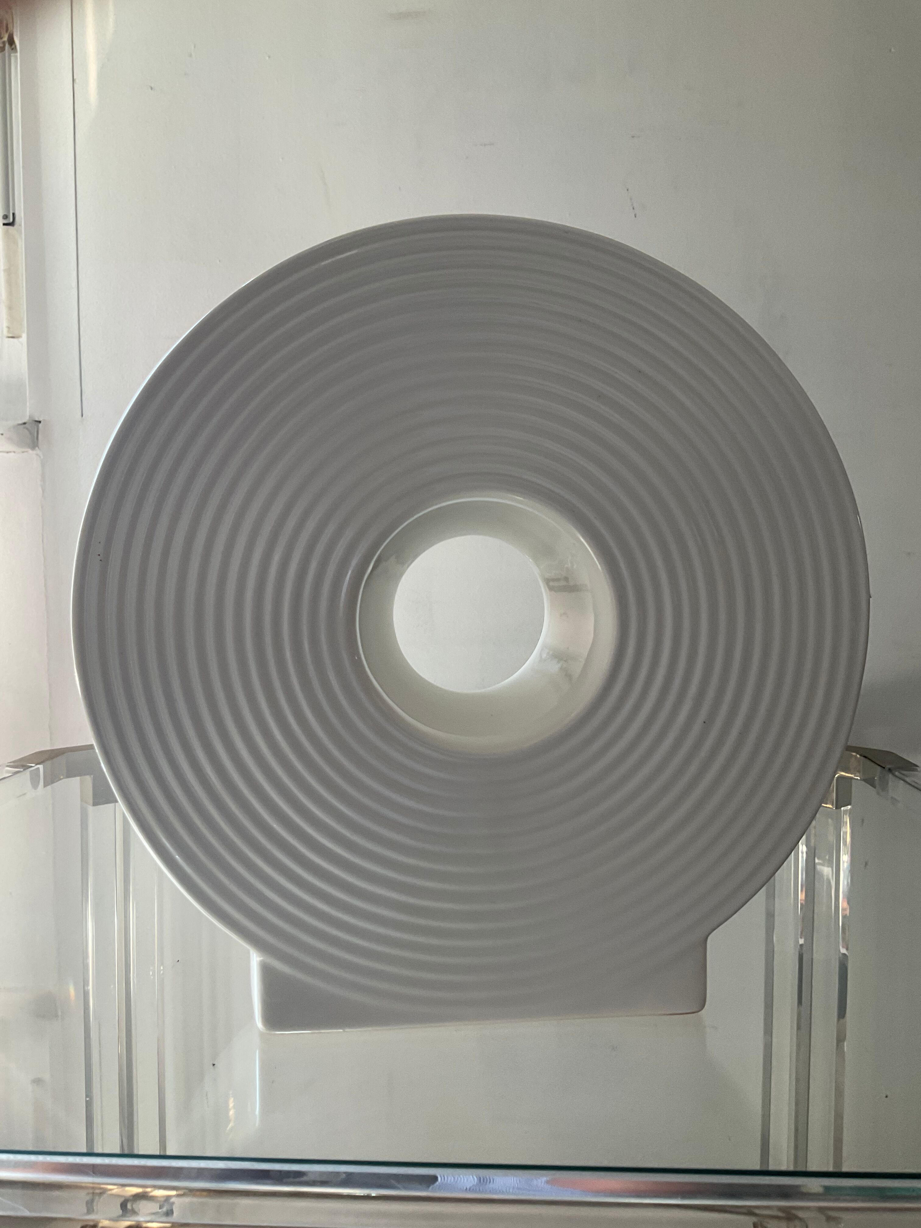 Vintage circular vase in glazed ceramic