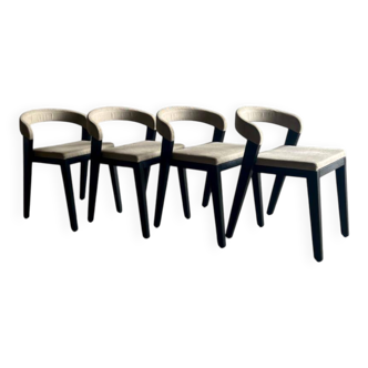 Set of 4 'Play' Chairs — Black Wood Frame with Beige Upholstery by Alain Berteau for Van Rossum