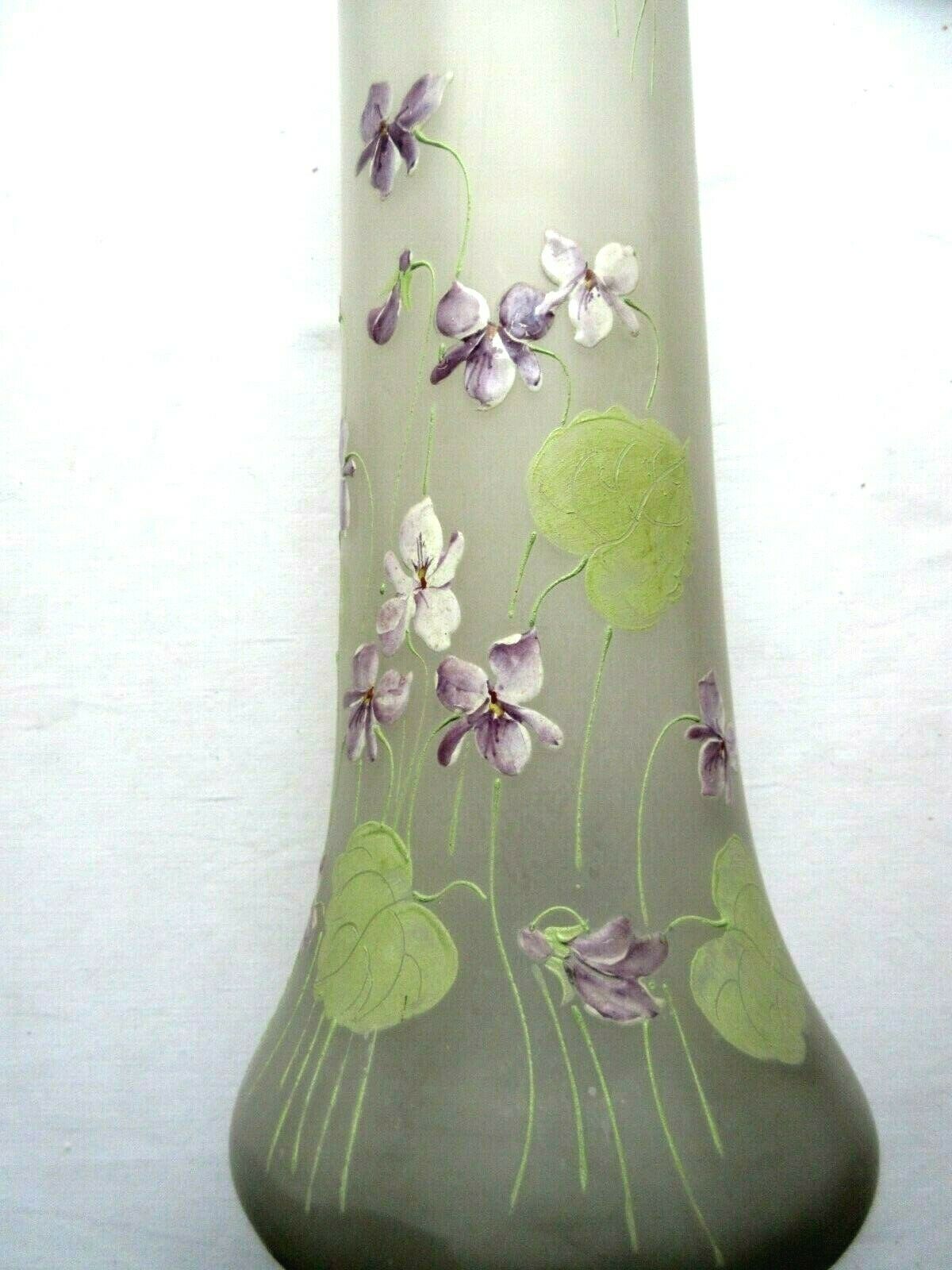 Large vase art nouveau opaque glass emaille legras: violet seedlings
