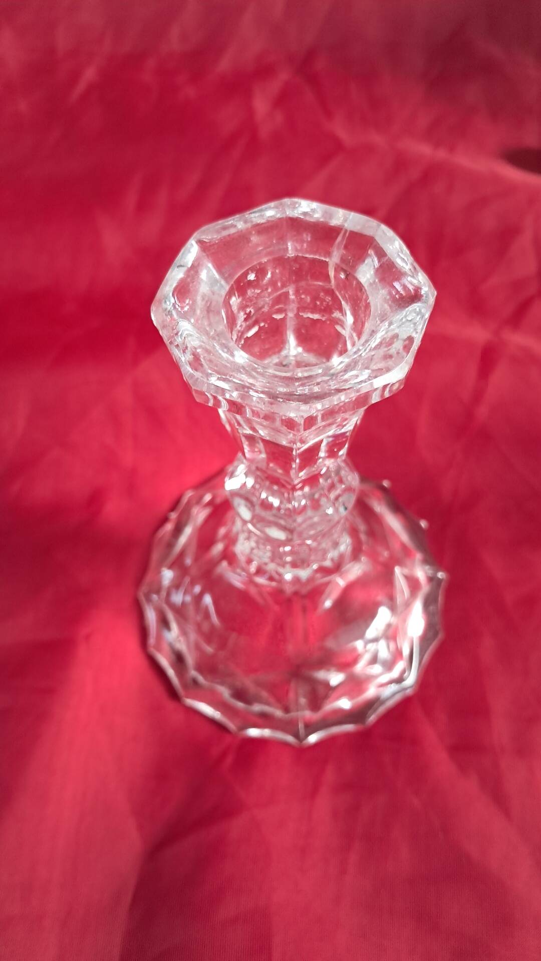 Pair of vintage glass candlesticks in clear glass