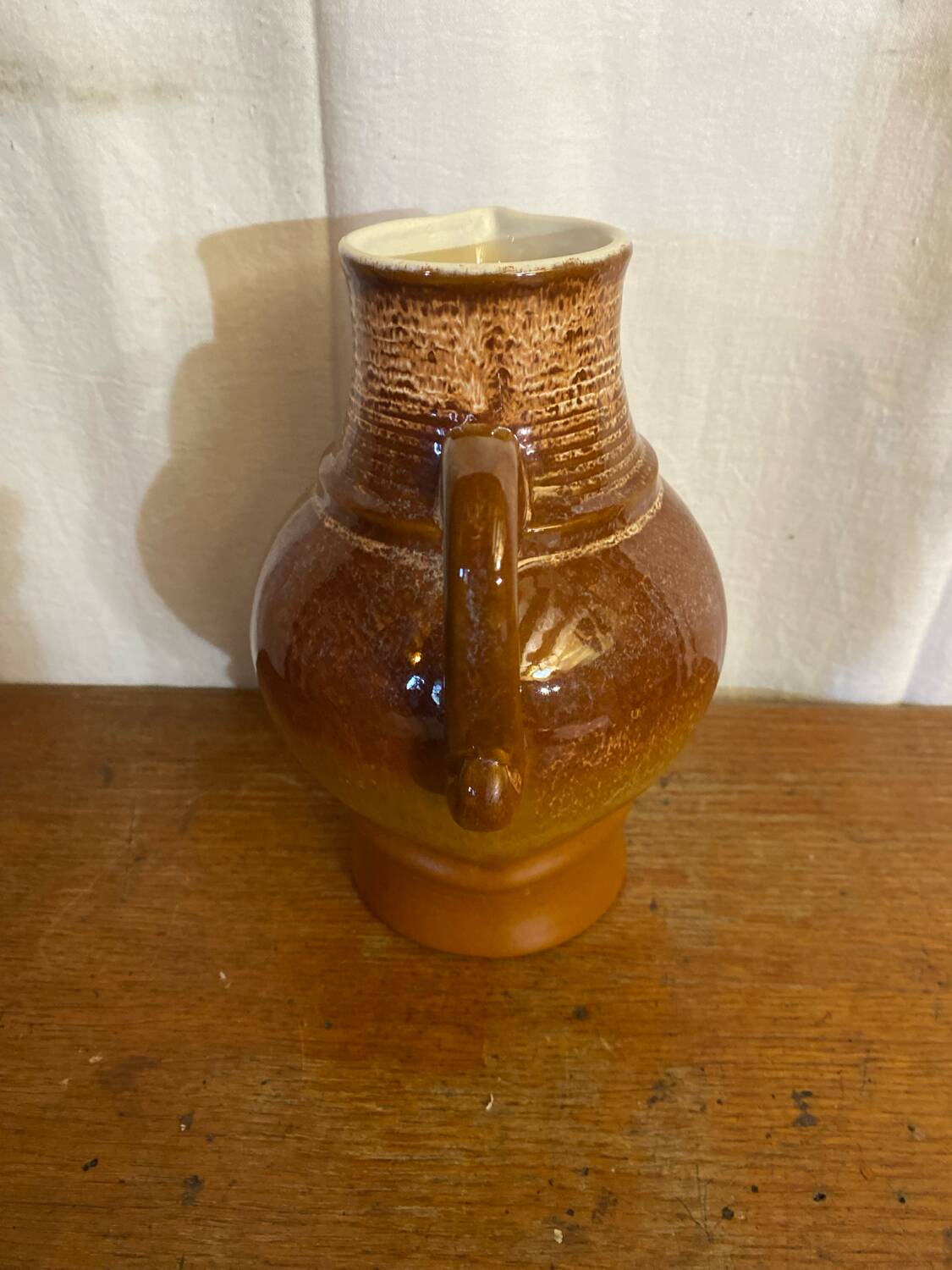 Antique strehla ceramic pitcher brown beige white interior vintage