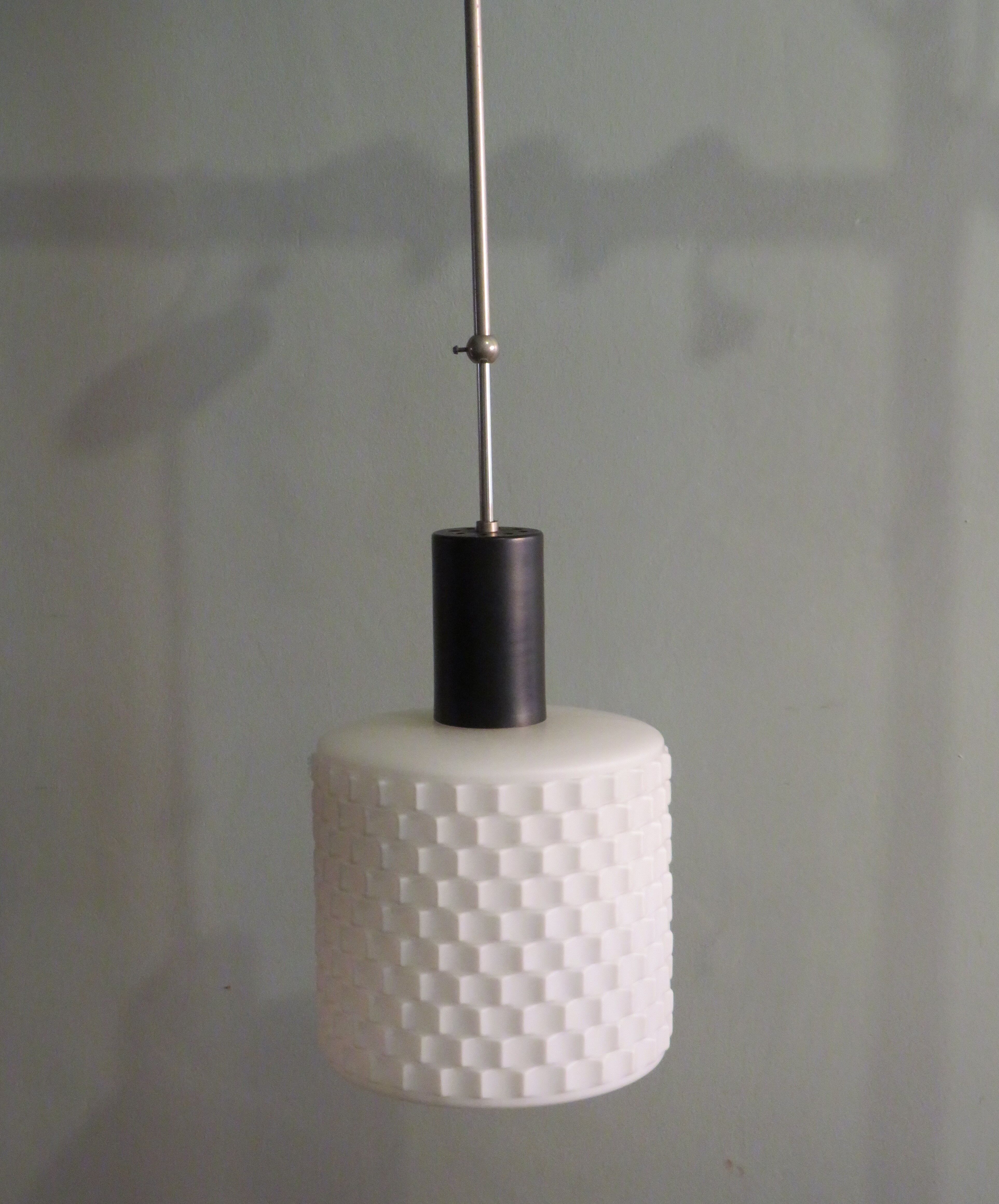 Art-Deco pendant lamp with white frosted glass lampshade from the 1930