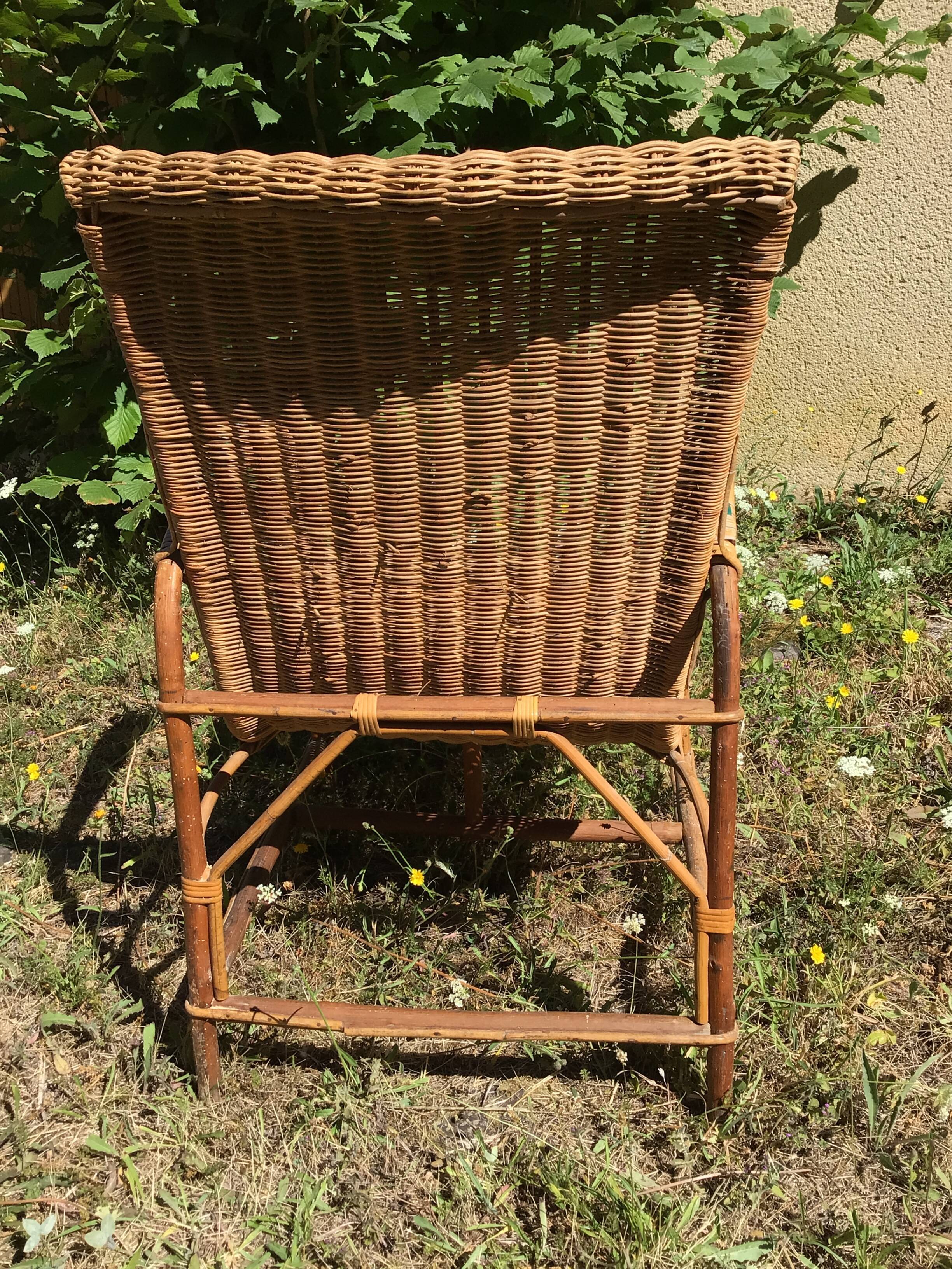 Wicker and rattan armchair 60s