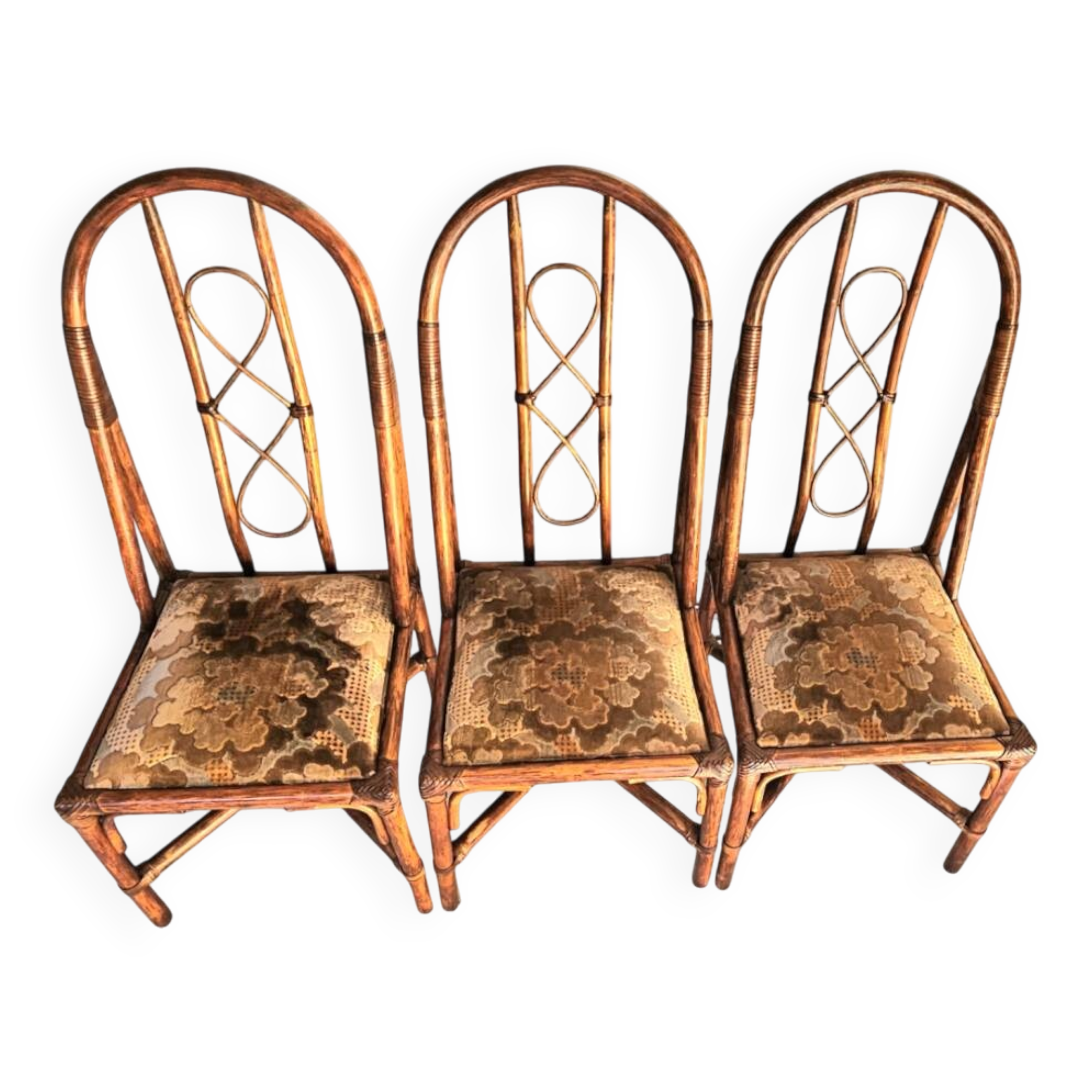 3 Rattan Chairs with Velvet Seat