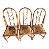 3 Chaises En Rotin Assise Velours