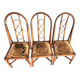 3 Rattan Chairs with Velvet Seat