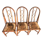 3 Rattan Chairs with Velvet Seat