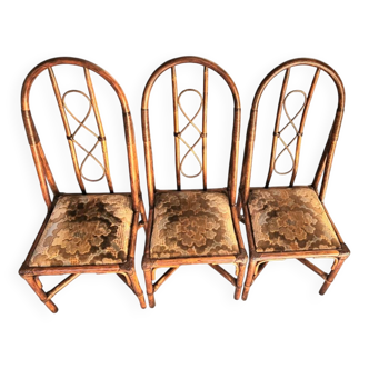 3 Chaises En Rotin Assise Velours