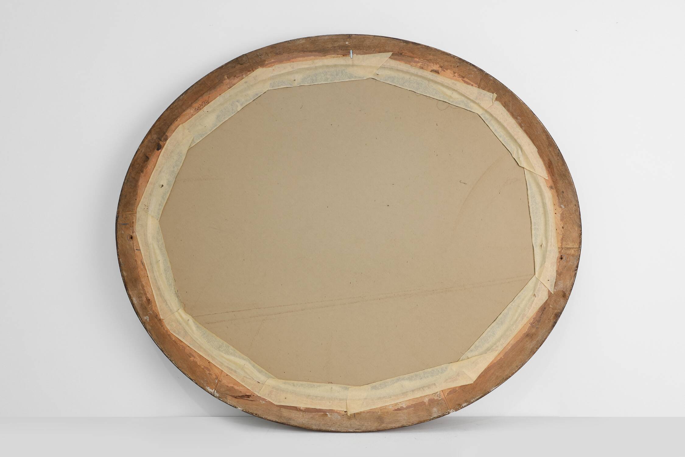 Art Deco oval gilt oak mirror, Belgium 1920s