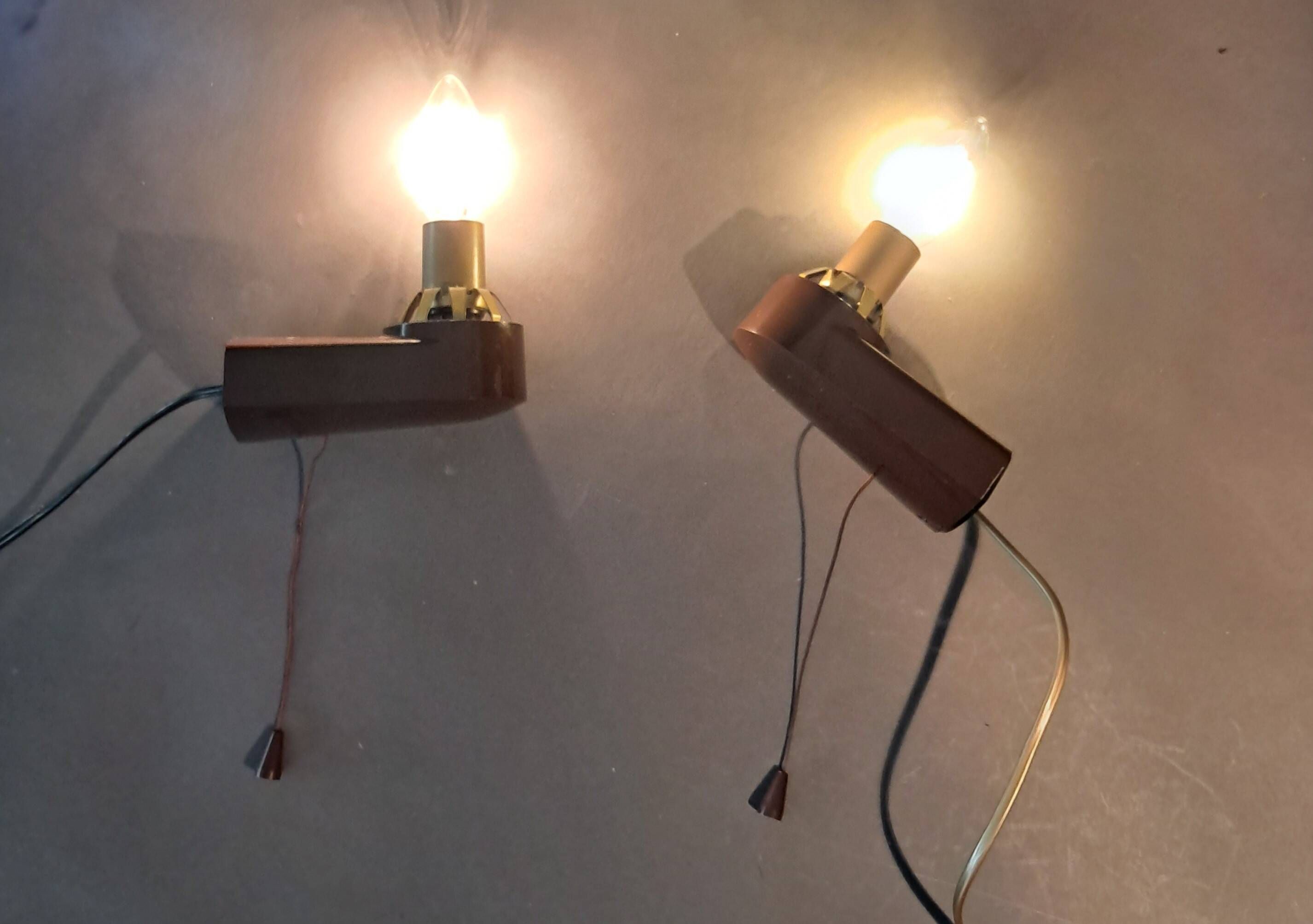 Pair of bedside sconces with RZB leuchten cords 1960 made in Germany