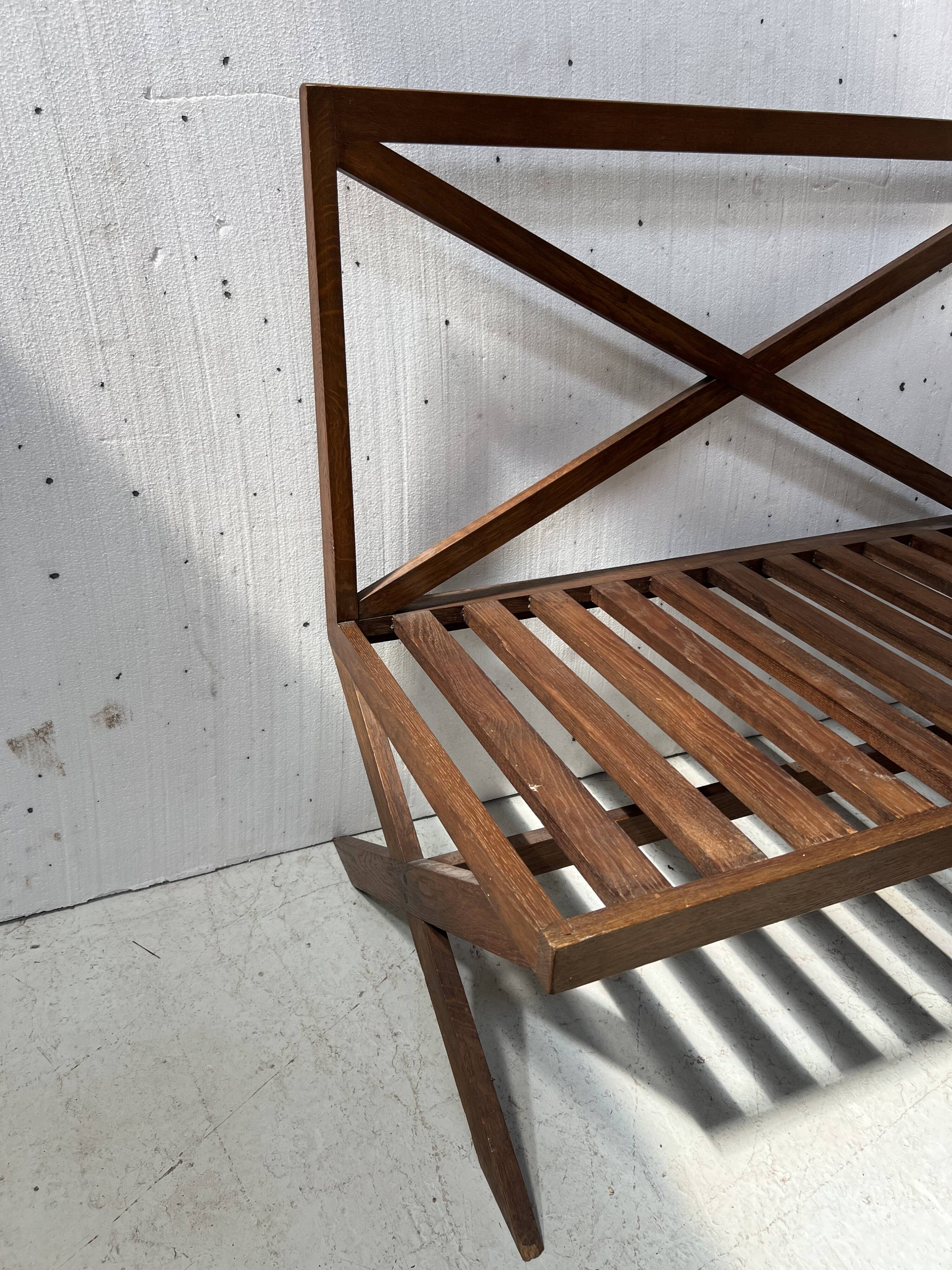 Solid oak terrace bench from the 70s