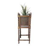Antique Caned Fern Planter on Spiral Turned Legs