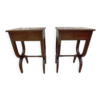 Pair of Restoration style bedside tables with 1 drawer