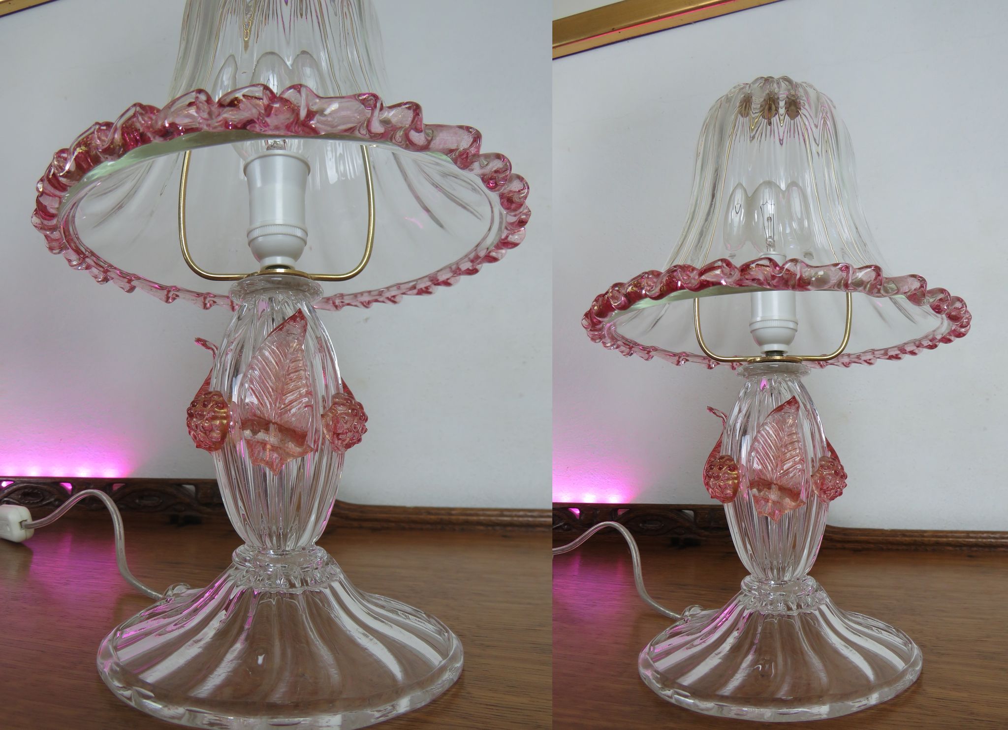 Pair of barovier and Toso (Murano) bedside lamps/table 1960s