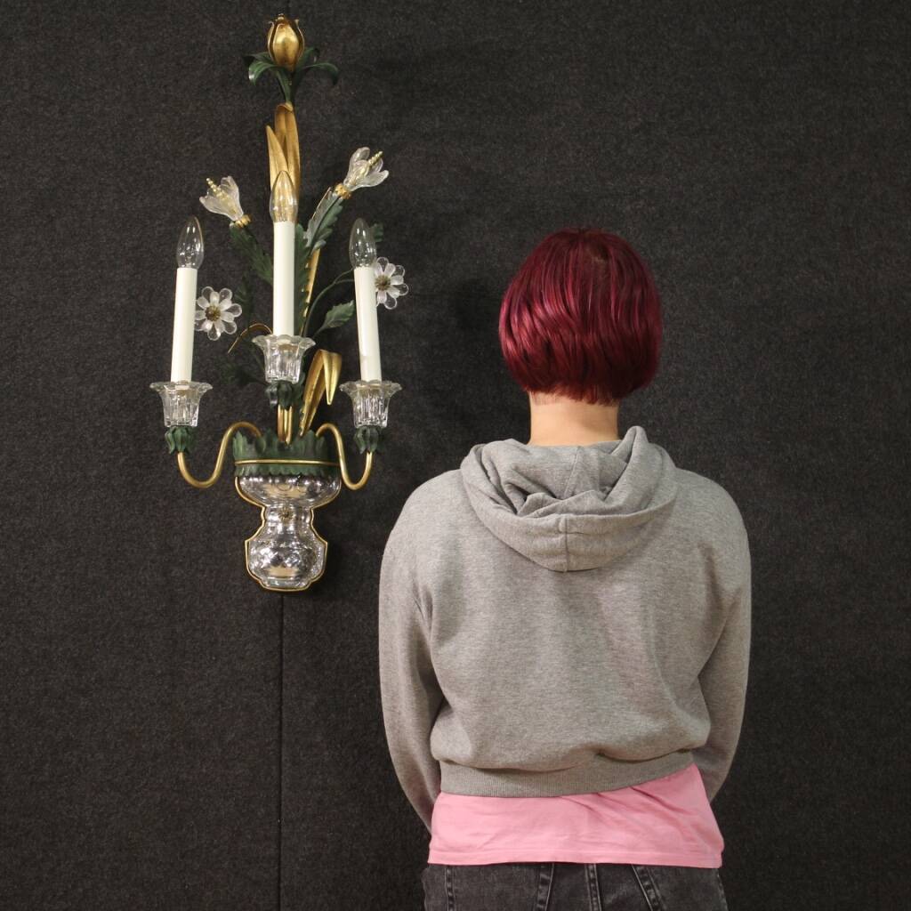 Italian crystal and metal wall lamp from the 70s