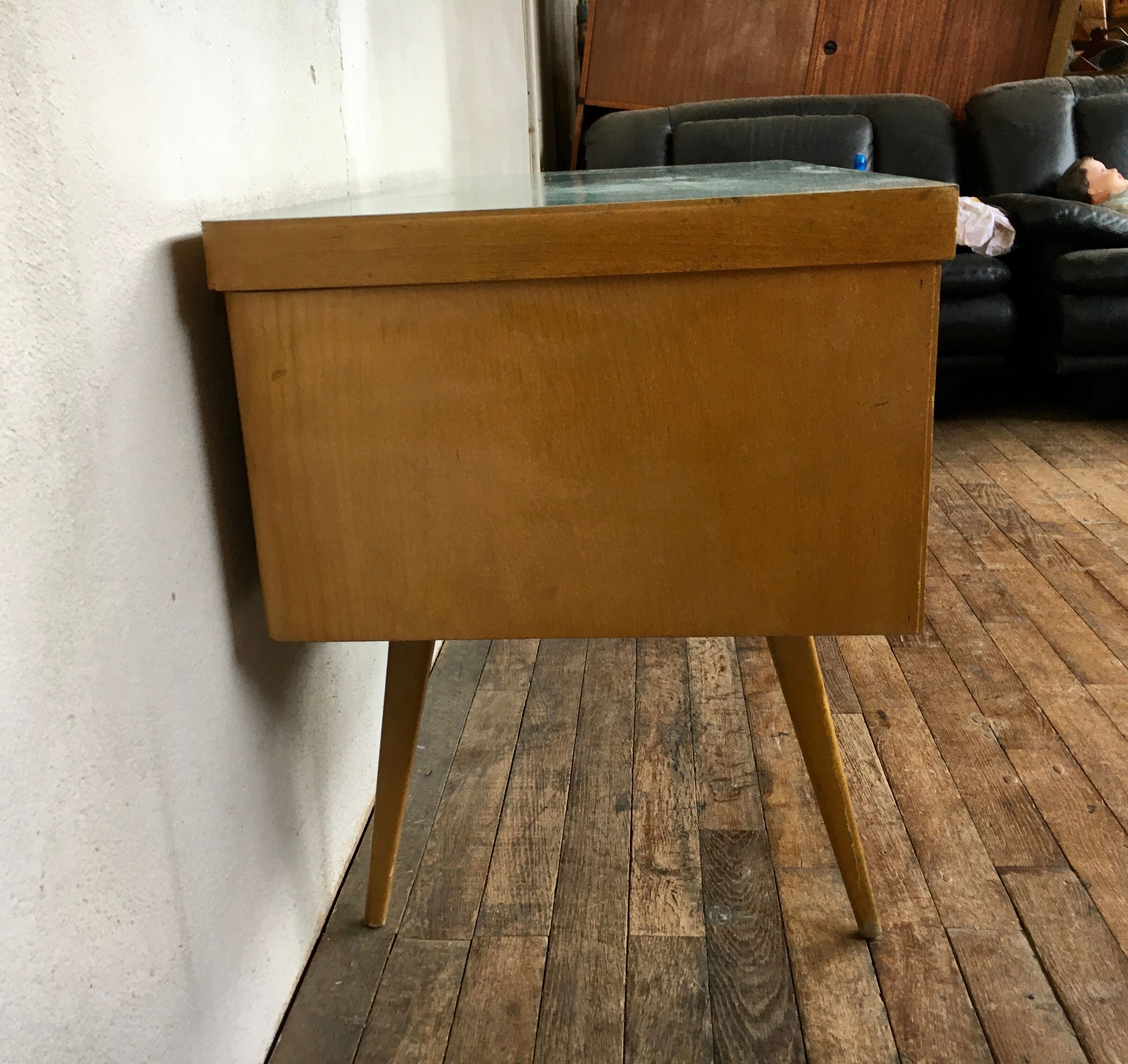 Bureau d'appoint scandinave en teck de 1950 1960 old vintage formica bleu vert