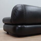 3-Seater black leather Sapporo sofa by Mobil Girgi 1970s