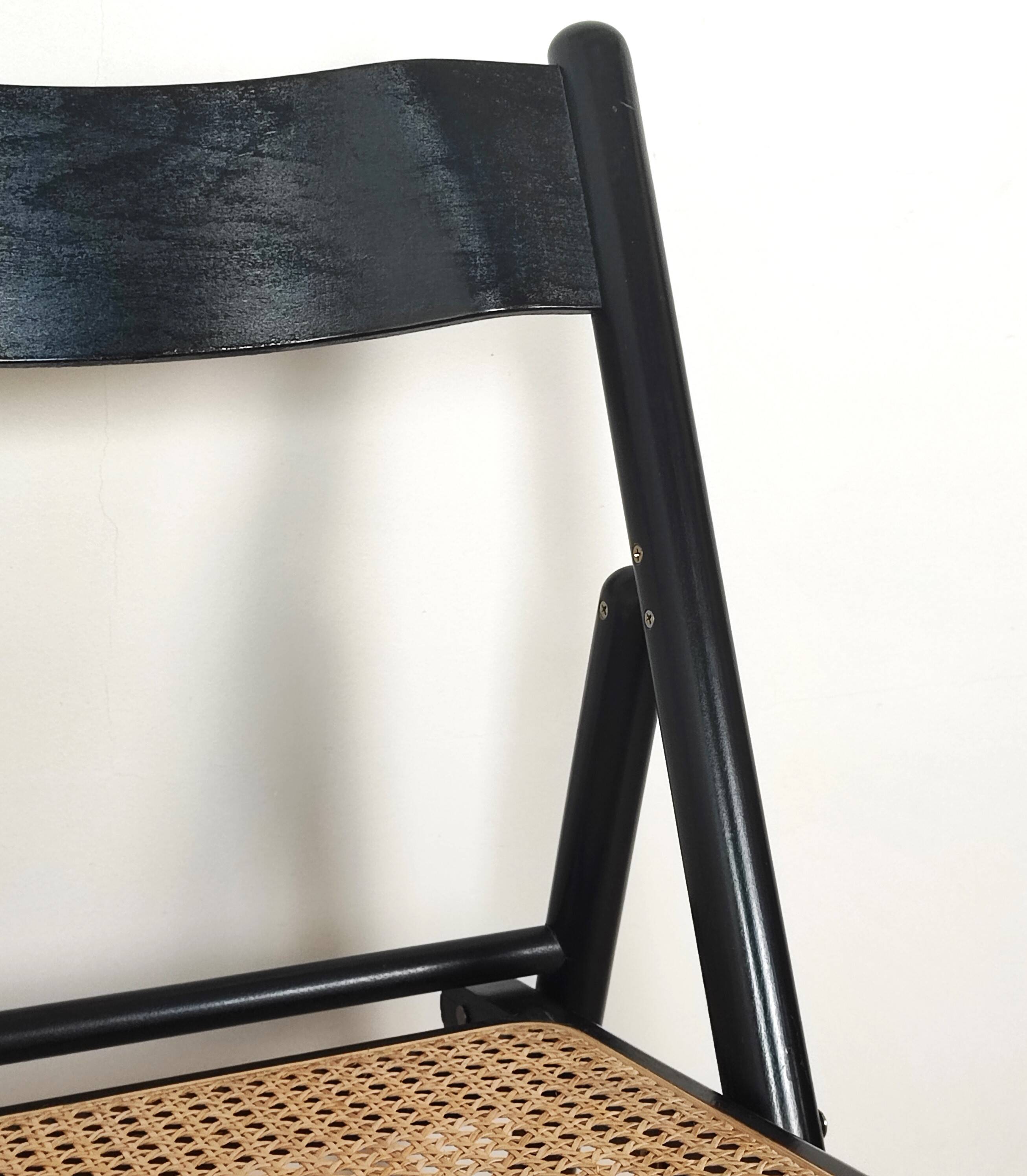 4 chaises pliantes bois et rotin