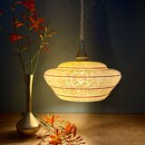 Vintage pendant lamp shade in yellow Clichy glass with red trim