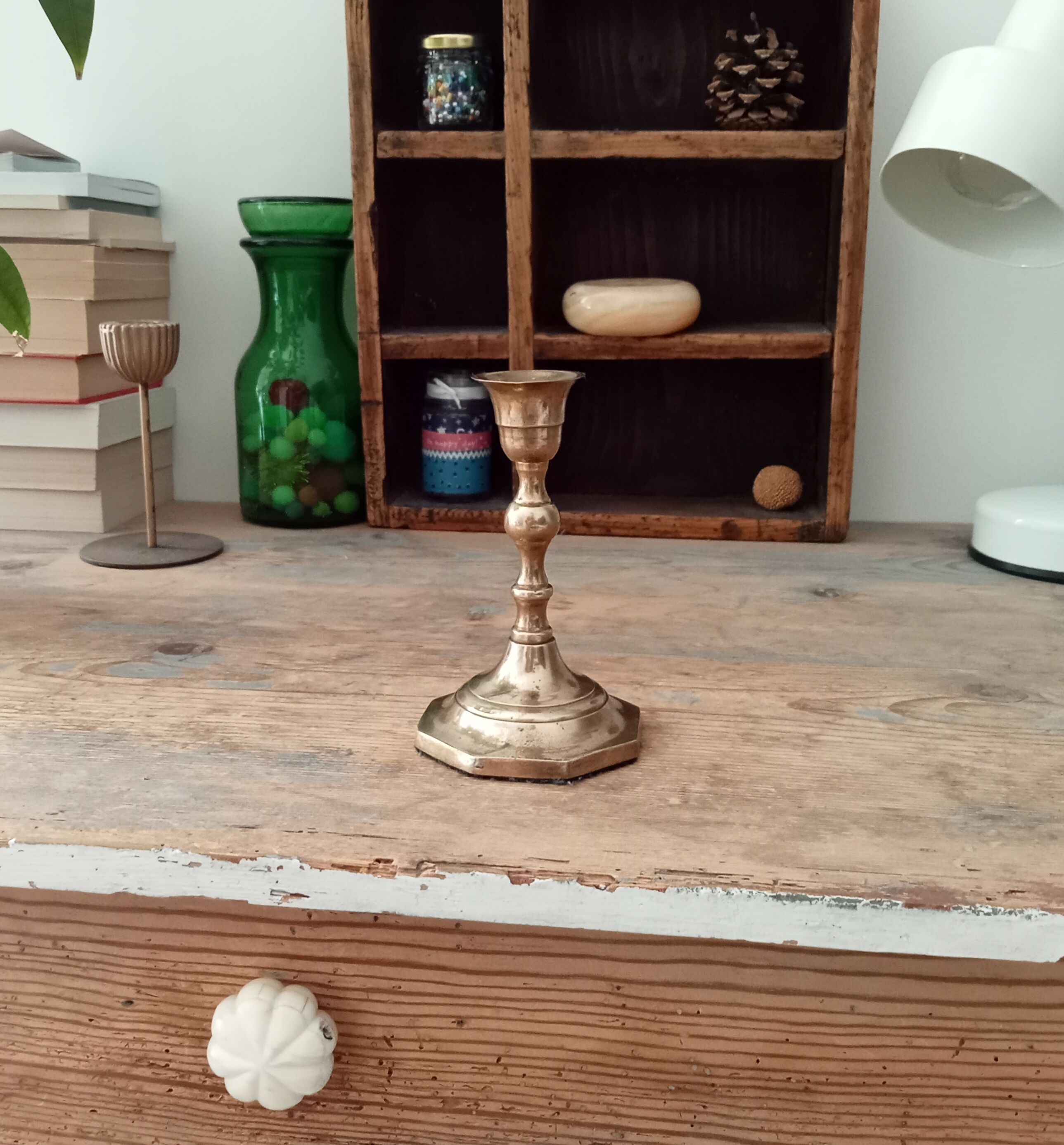 Antique candle holder in solid brass