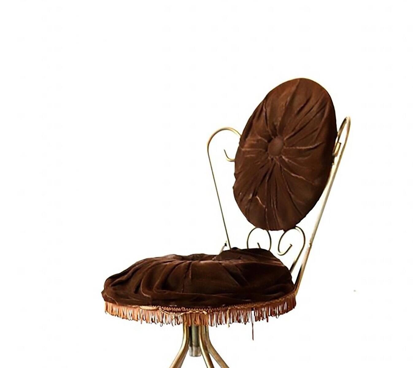 1960s vanity chair in chocolate brown velvet and gold brass — boudoir style