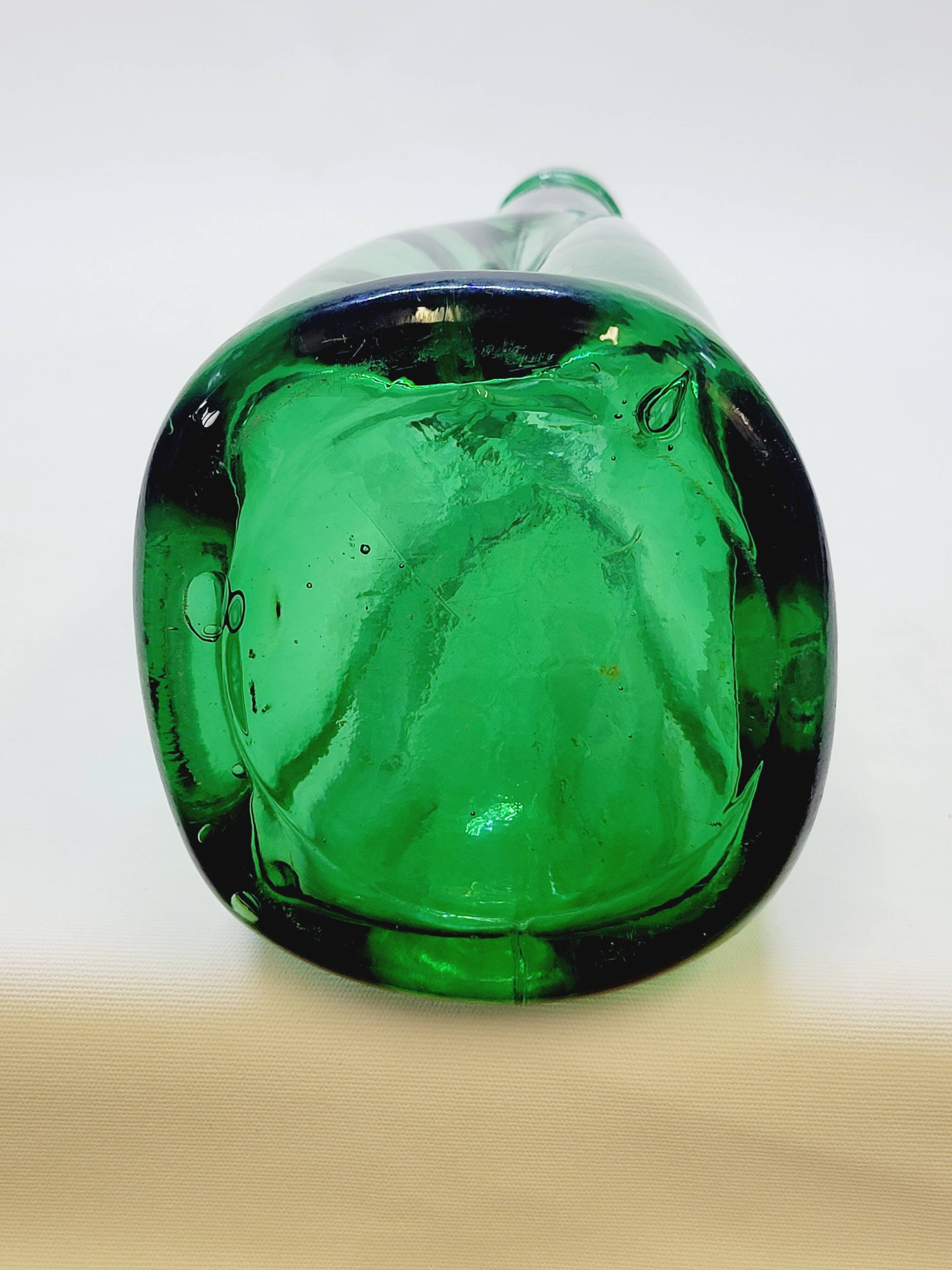 Old Large Pressed Molded Green Crushed Distorted Glass Bottle