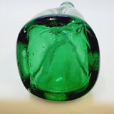 Ancienne Grande Bouteille En Verre Pressé Moulé Vert Écrasé Déformé