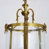 Old Louis XVI style vestibule lantern pendant light in brass and glass with 3 lights