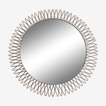 Miroir soleil lumineux chauffant italien en laiton des années 50