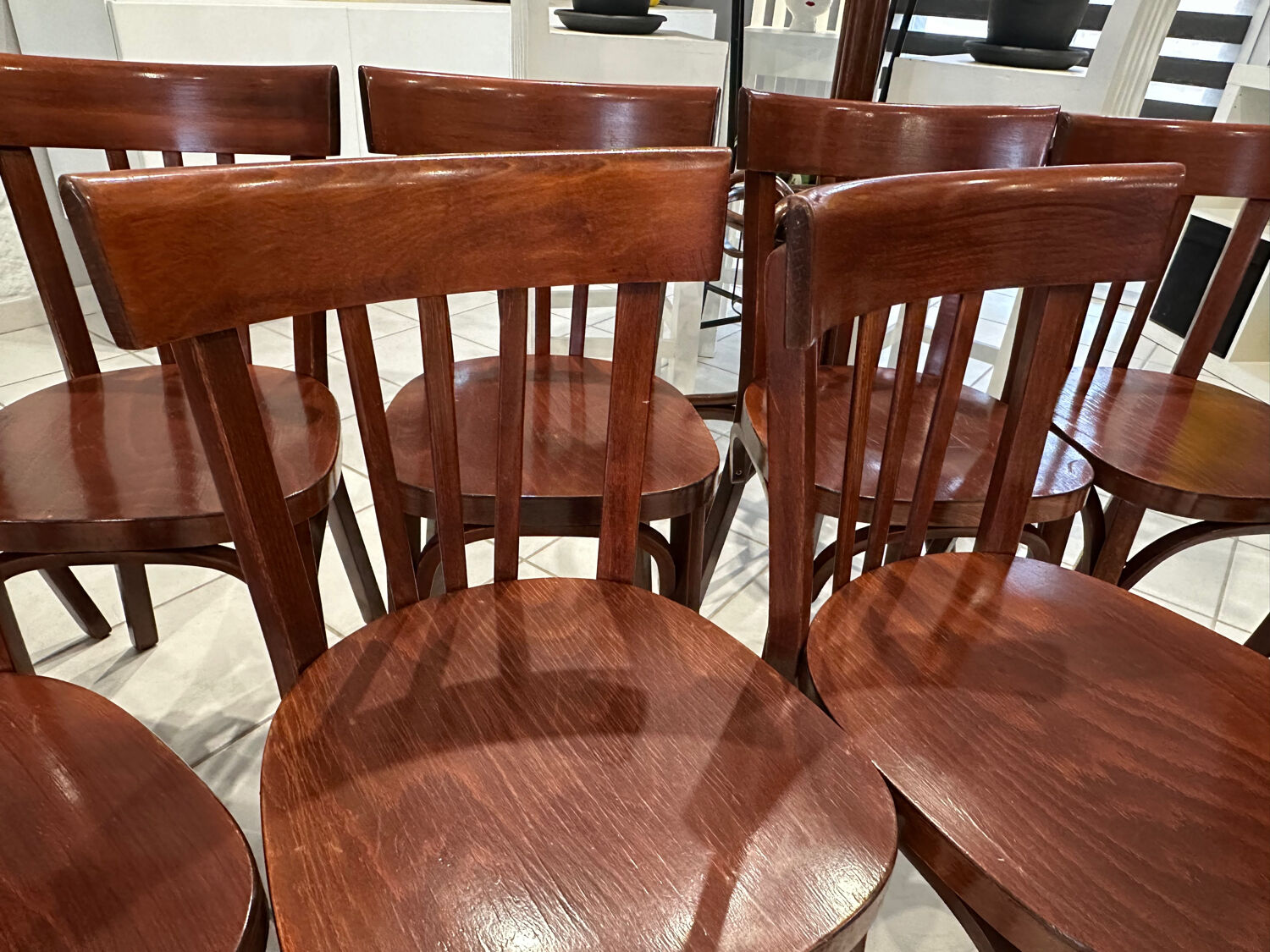 Set of 10 vintage bistro chairs from the 1970s.