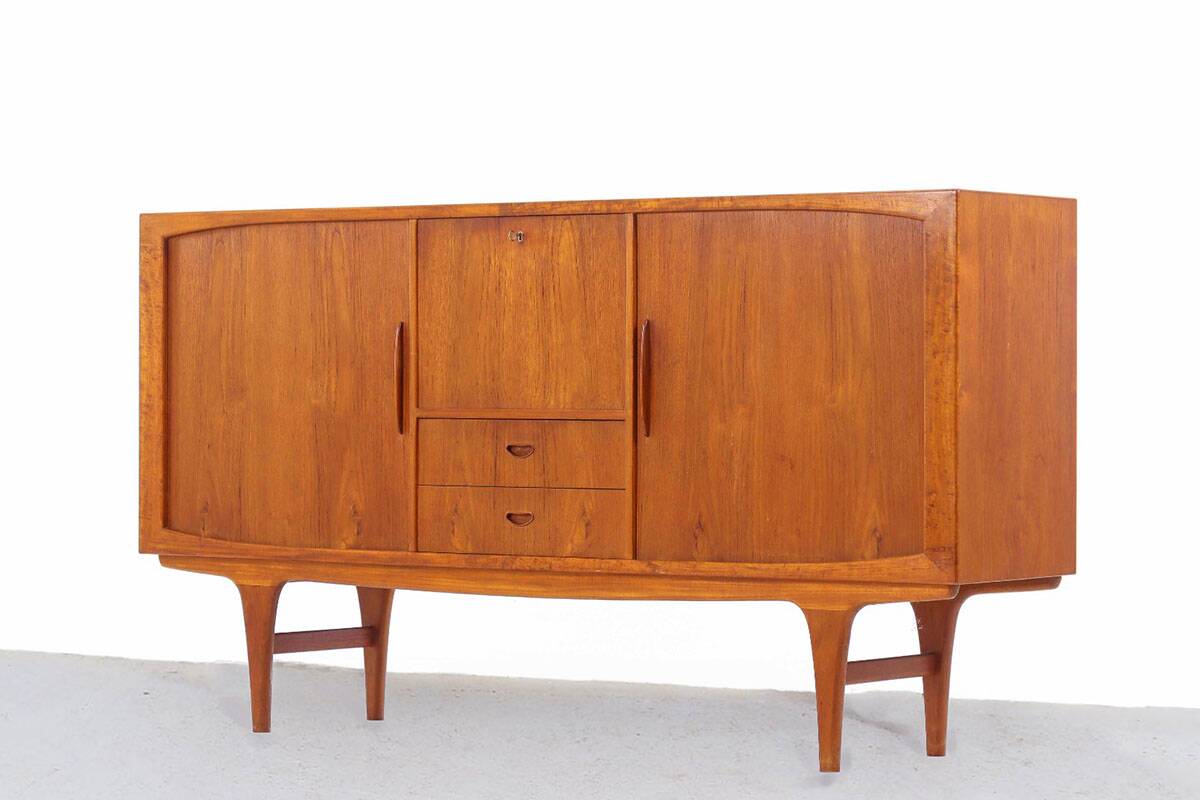 Danish Highboard with Tambour Doors, 1960s