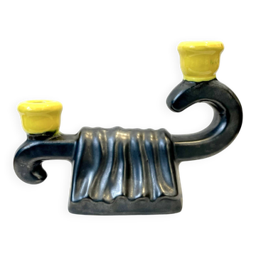 Iridescent ceramic candlestick, Mid-Century