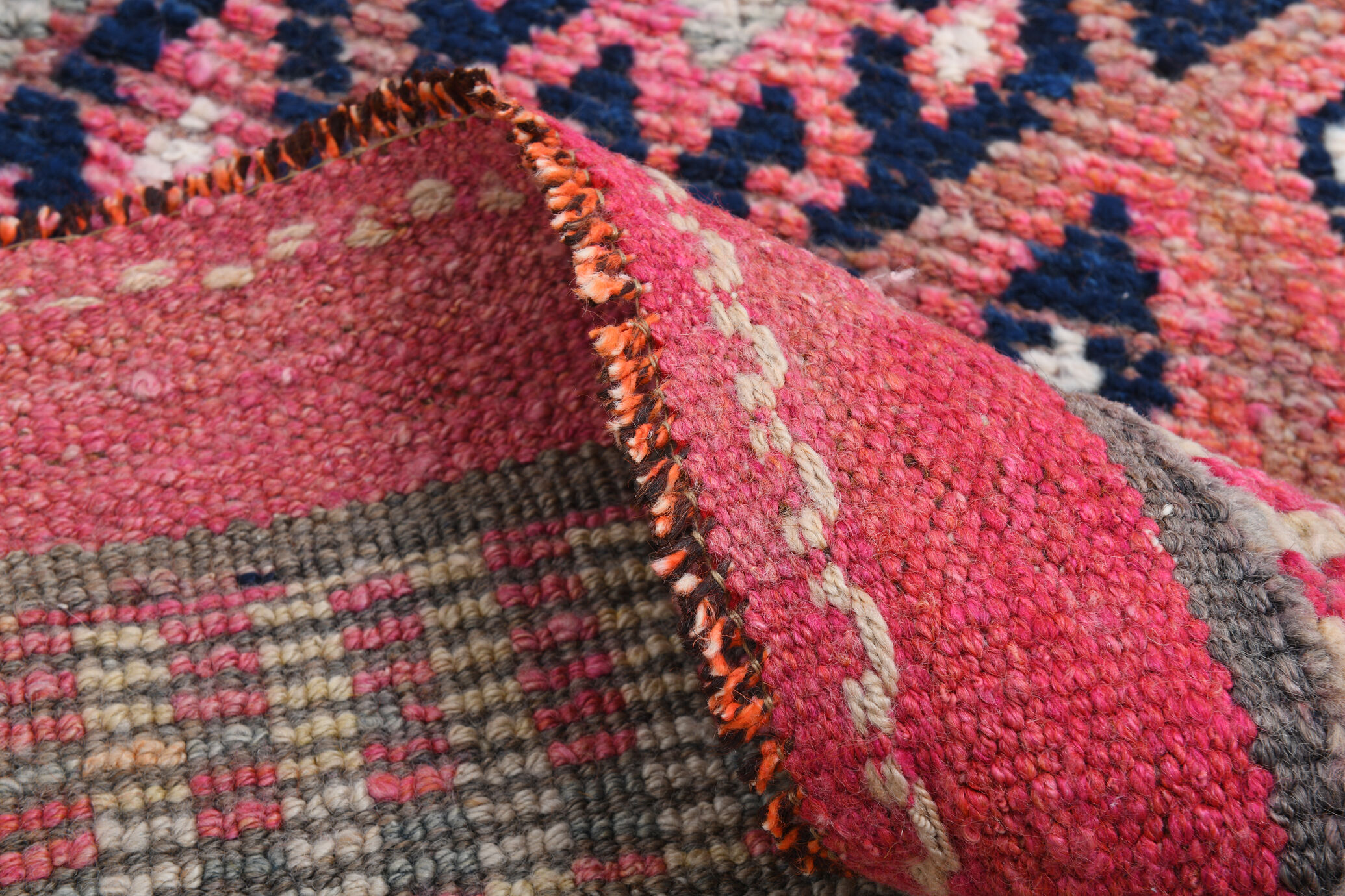 3x9 navy blue & pink turkish runner rug 79x272cm