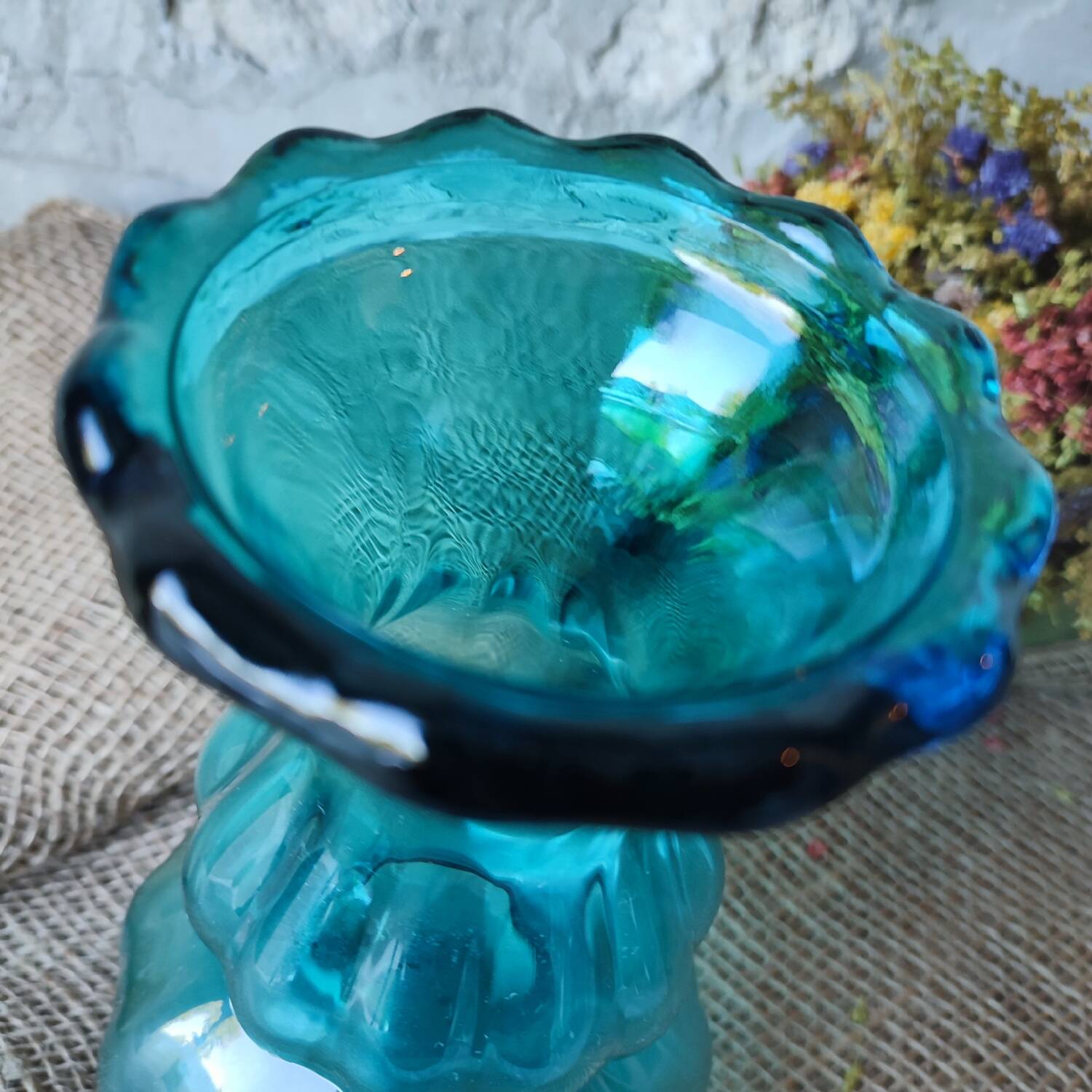 Vintage turquoise blue glass vase