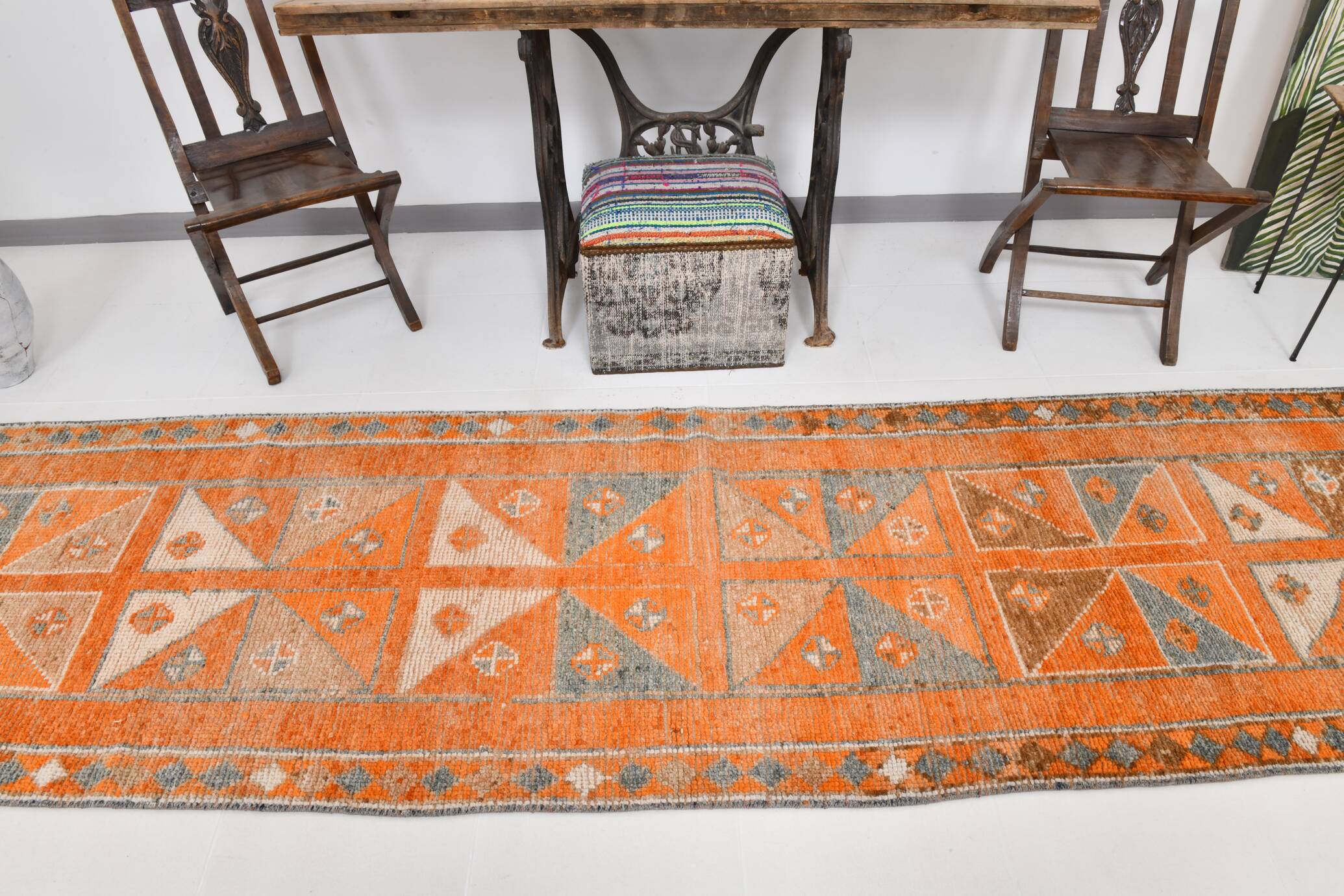 3x12 Rug For Laundry Orange Turkish Vintage Runner Rug, 95x370Cm SK 22033